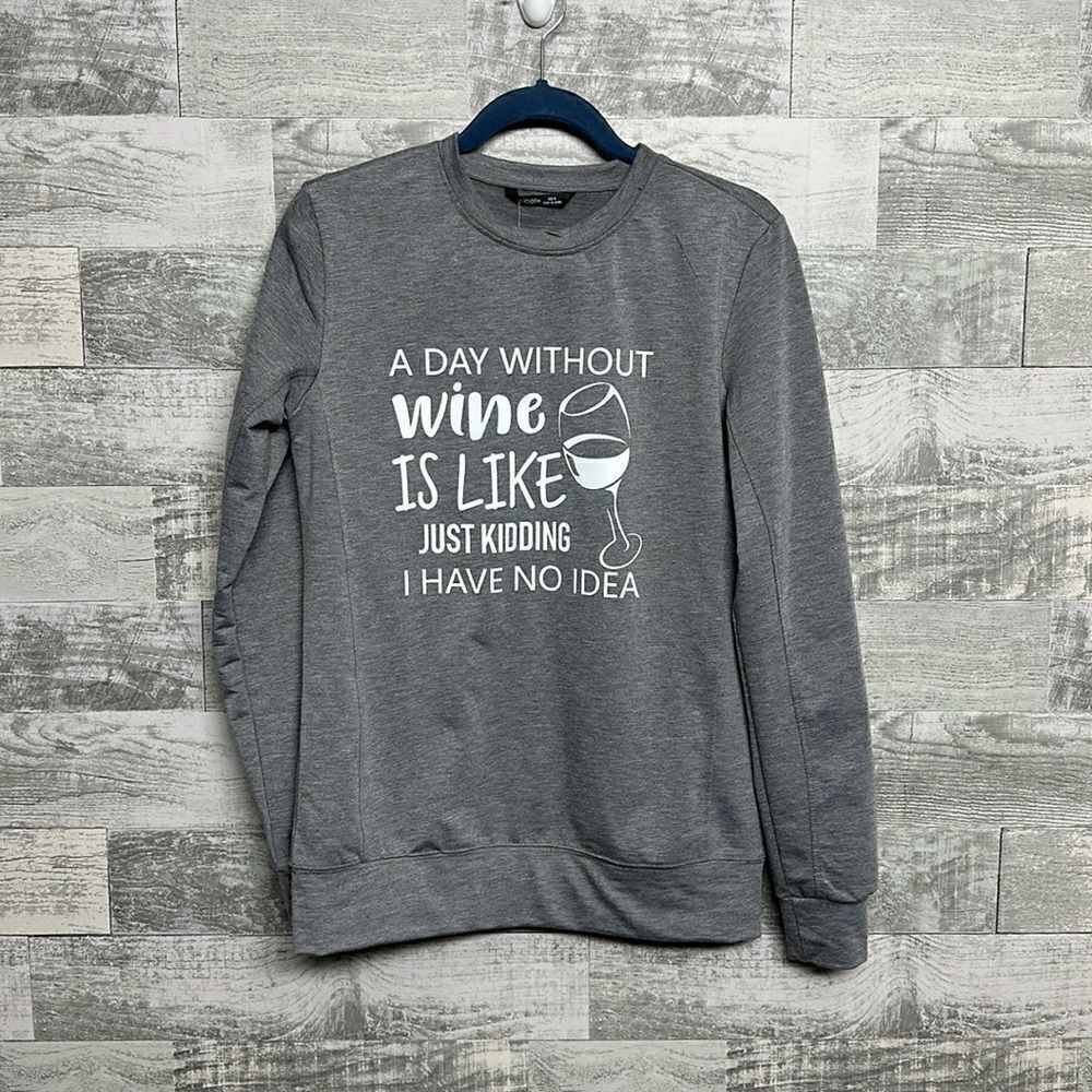 LiliCloth Sweatshirt, Funny Wine Top, Medium, Gray, NWT